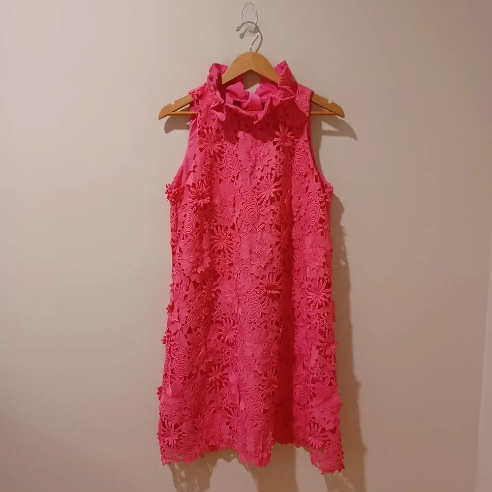 Tuckernuck Guipure Lace Blythe Sleeveless Floral Dress Pink Size L Preppy Party - Picture 3 of 10